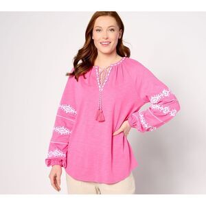 Belle by Kim Gravel Women's Top Plus Sz 4X Santorini Fantasy Pink A643642